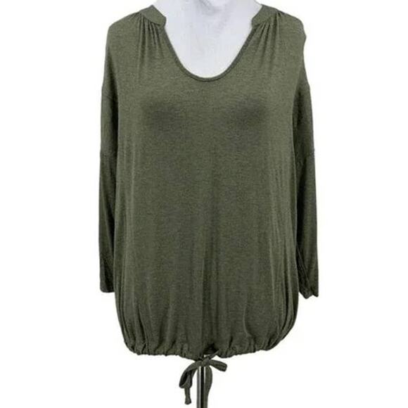 H by Bordeaux Drawstring Waist 3/4 Sleeve Top Sz Medium in Green Heather NWT - Picture 1 of 7